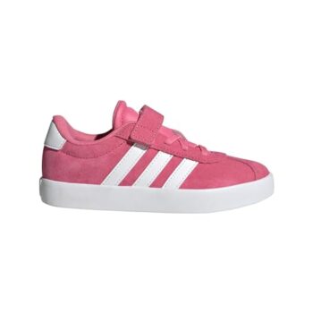 adidas VL Court 3.0 Elastic Lace Sneaker, Pink Fusion/White/Grey, 12 US Unisex Little Kid