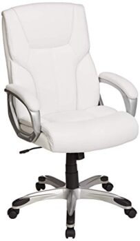 Amazon Basics Executive Home Office Desk Chair with Padded Armrests, Adjustable Height and Tilt, Rolling Swivel Chair, 275 Pound Capacity, White and Pewter