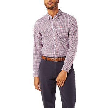 Dockers Men's Classic Fit Long Sleeve Signature Comfort Flex Shirt (Standard and Big & Tall), Rio Red-Tattersall Plaid, Medium