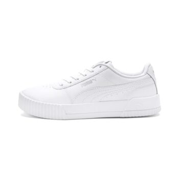 PUMA Womens Carina Leather Sneaker, PUMA Womens White-PUMA Womens White-PUMA Womens Silver, 8