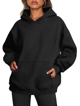 Trendy Queen Womens Oversized Hoodies Fleece Sweatshirts Long Sleeve Sweaters Pullover Fall Outfits Black S