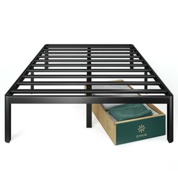 ZINUS Van 16 Inch Metal Platform Bed Frame / Steel Slat Support / No Box Spring Needed / Easy Assembly,Black, Queen