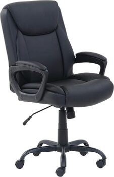 Amazon Basics Classic Puresoft PU Padded Mid-Back Office Computer Desk Chair with Armrest, 26"D x 23.75"W x 42"H, Black