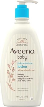 Aveeno Baby Daily Moisture Body Lotion for Sensitive Skin, Hypoallergenic Moisturizing Baby Lotion with Nourishing Oatmeal to Deeply Moisturize Baby's Skin, Fragrance-Free, 18 fl. oz