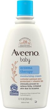 Aveeno Baby Eczema Therapy Moisturizing Cream, Natural Colloidal Oatmeal & Vitamin B5, Moisturizes & Relieves Dry, Itchy, Irritated Skin Due to Eczema, Paraben- & Steroid-Free, 12 fl. oz