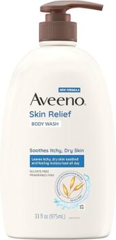 Aveeno Skin Relief Body Wash with Triple Oat Formula Soothes Itchy and Dry Skin, Fragrance Free Body Wash for Sensitive Skin, 33 FL OZ