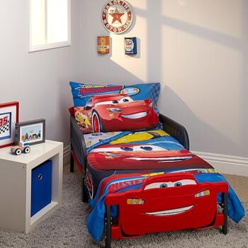 Disney Cars Rusteze Racing Team 4 Piece Toddler Bedding Set, Blue/Red/Yellow/White