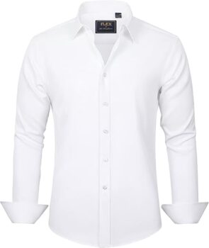 J.VER Men's Dress Shirts Solid Long Sleeve Stretch Wrinkle-Free Formal Shirt Business Casual Button Down Shirts