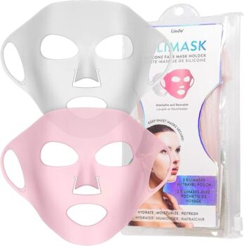 Lindo Silimask - Reusable Anti-Wrinkle Silicone Face Mask Holder for Sheet Masks, Moisturizing Facial Mask Cover, Prevent Evaporation, Beauty Face Tool, Travel Pouch Included, 2 Pack